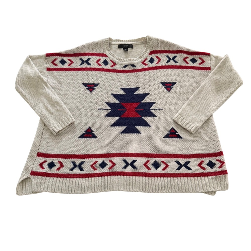 Forever 21 Sweater Women Medium Cream Southwestern Aztec Oversized Knit